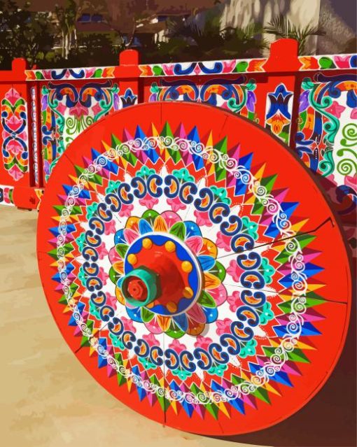 Colorful Costa Rican Ox Cart Wheel paint by number