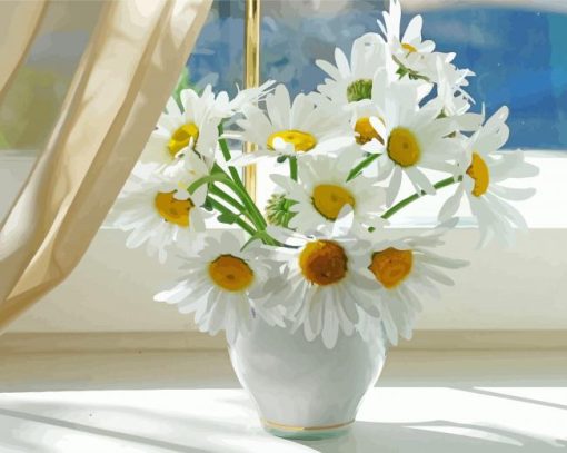 Daisy Flowers By Window paint by number