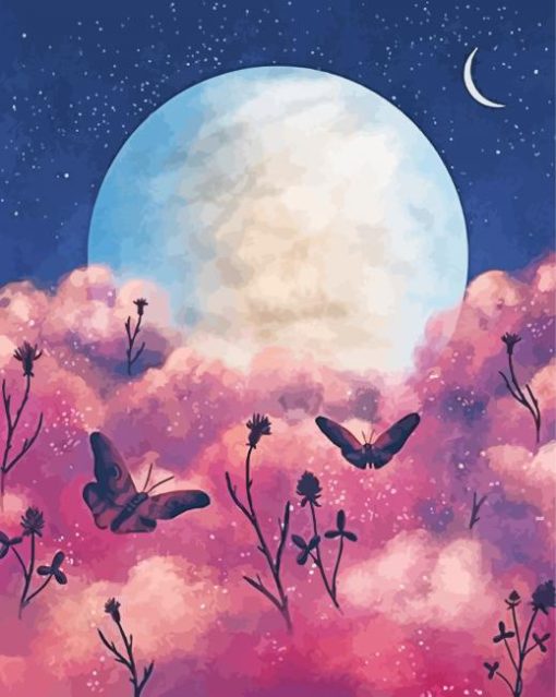 Moon And Pink Cloud paint by number