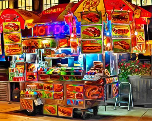 NY Hot Dog Stand Art paint by number