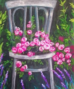 Pink Flowers On Chair paint by number