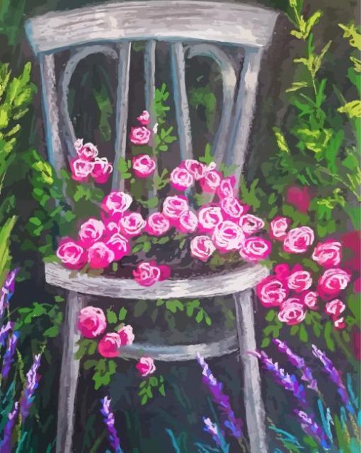 Pink Flowers On Chair paint by number