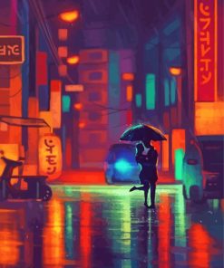 Romantic Raining Street At Night paint by number