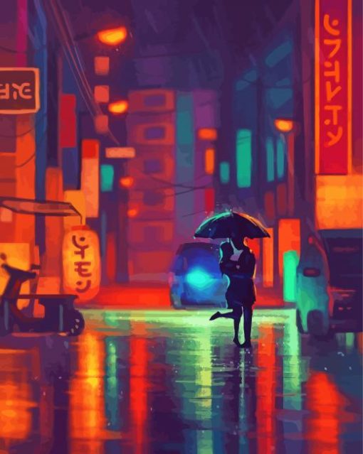Romantic Raining Street At Night paint by number