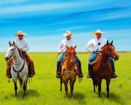 Three Cowboys And Horses paint by number