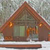 Winter Mountain Cabin paint by number