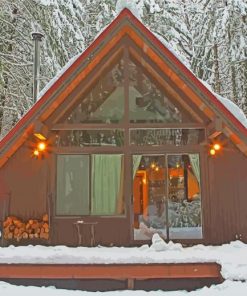 Winter Mountain Cabin paint by number