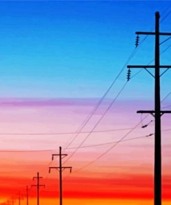 Powerline With Sunset paint by number