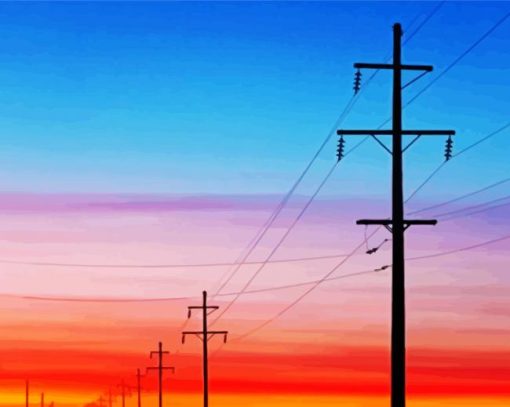Powerline With Sunset paint by number