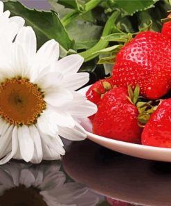 Strawberry Fruits And Daisies paint by number