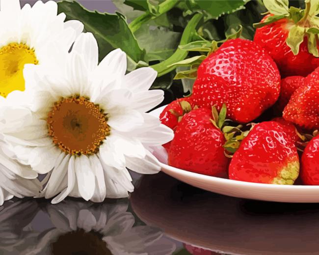 Strawberry Fruits And Daisies paint by number