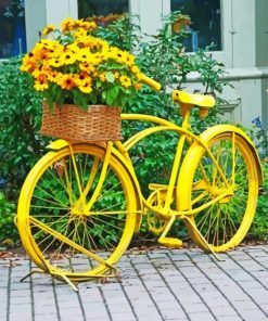 Yellow Flowers And Bicycle paint by number