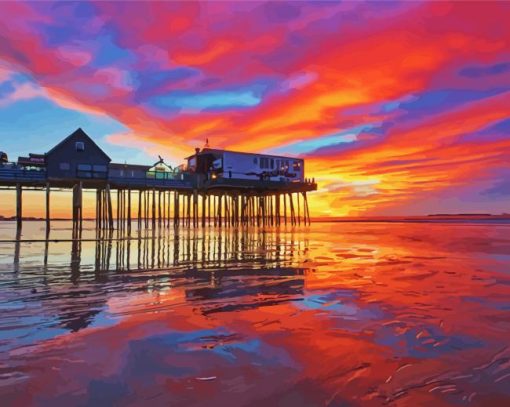 Sunset In Old Orchard Beach Pier paint by number