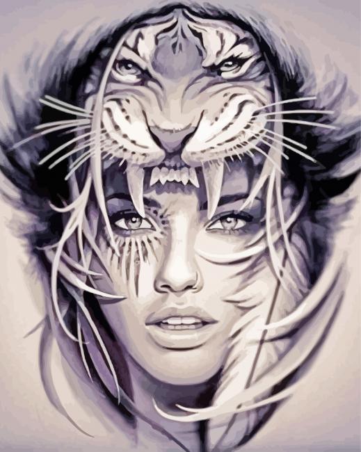 Black And White Tiger Girl paint by number