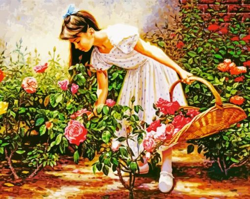 Girl And Roses Basket paint by number
