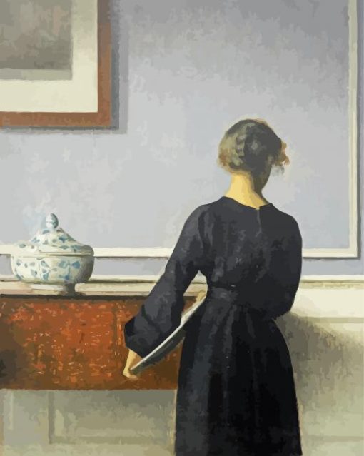 Interior With Young Woman By Vilhelm Hammershoi paint by number