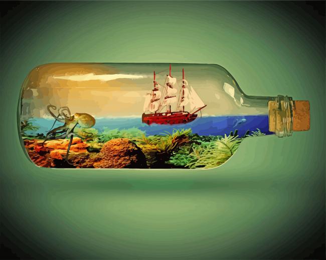 Ship In Bottle Of Water paint by number