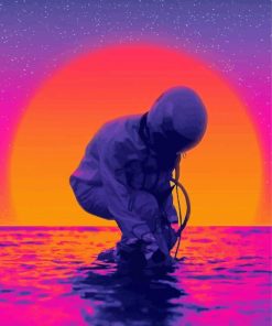 Astronaut In Beach At Sunset paint by numbers