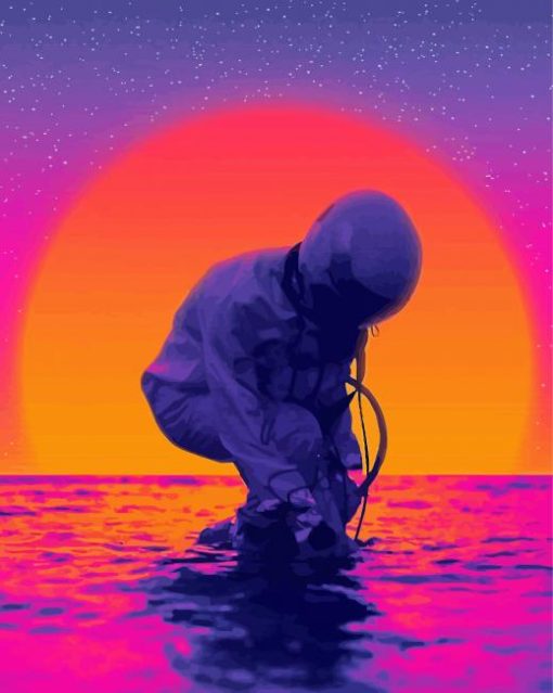 Astronaut In Beach At Sunset paint by numbers