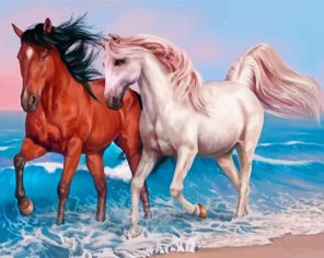 Couple Horses On Beach Paint by Numbers