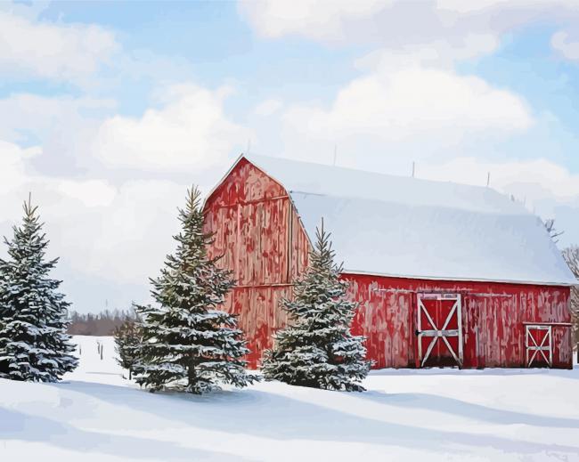 Snow Barn Illustration paint by numbers