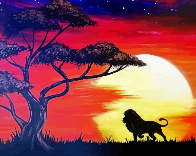 Lion Sunset Silhouette paint by numbers