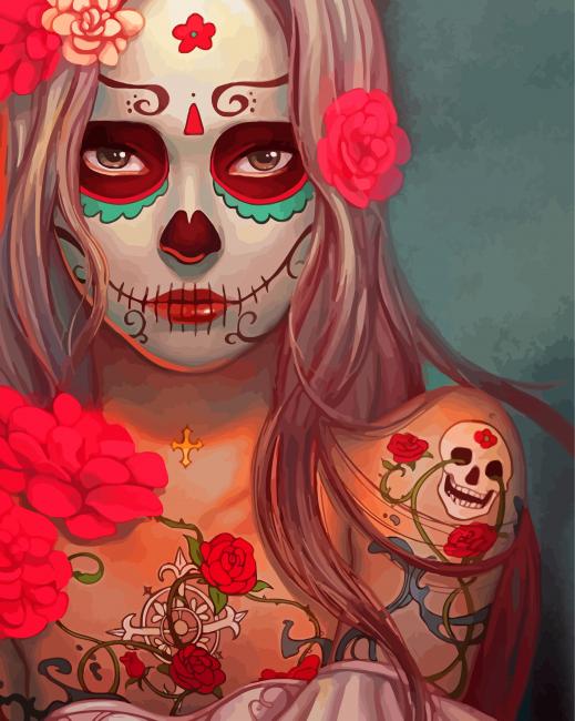 Sugar Skull Tattooed Woman paint by numbers